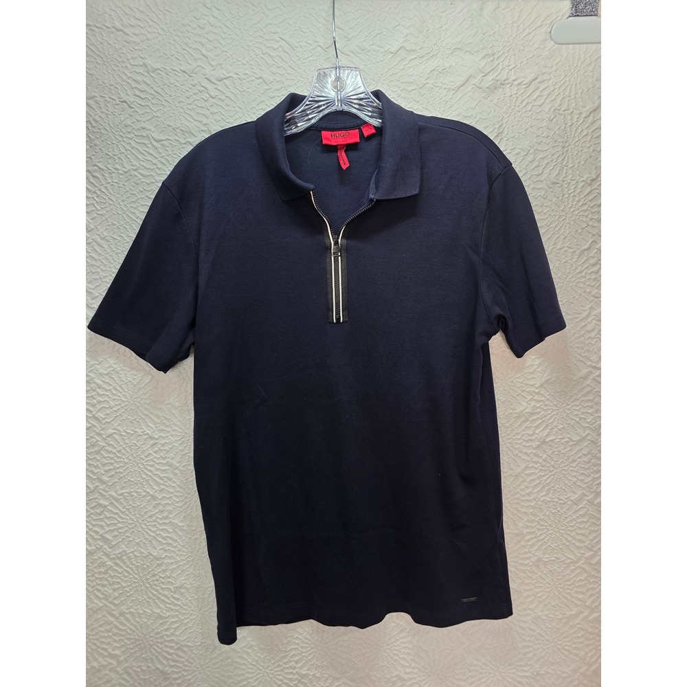 Hugo Boss Polo Shirt Mens S Navy Blue Excellent Dazel Quarter Zip Mercerized